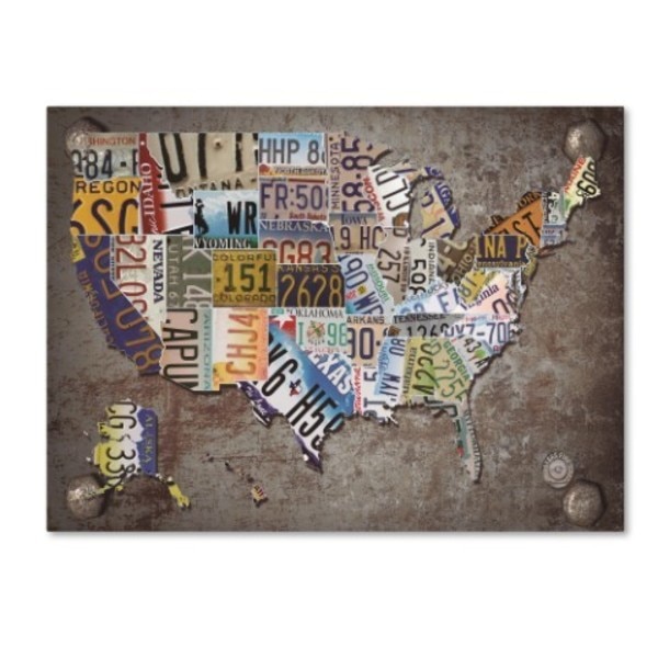 Trademark Fine Art Masters Fine Art 'USA License Plate Map on Metal' Canvas Art, 24x32 MA00882-C2432GG